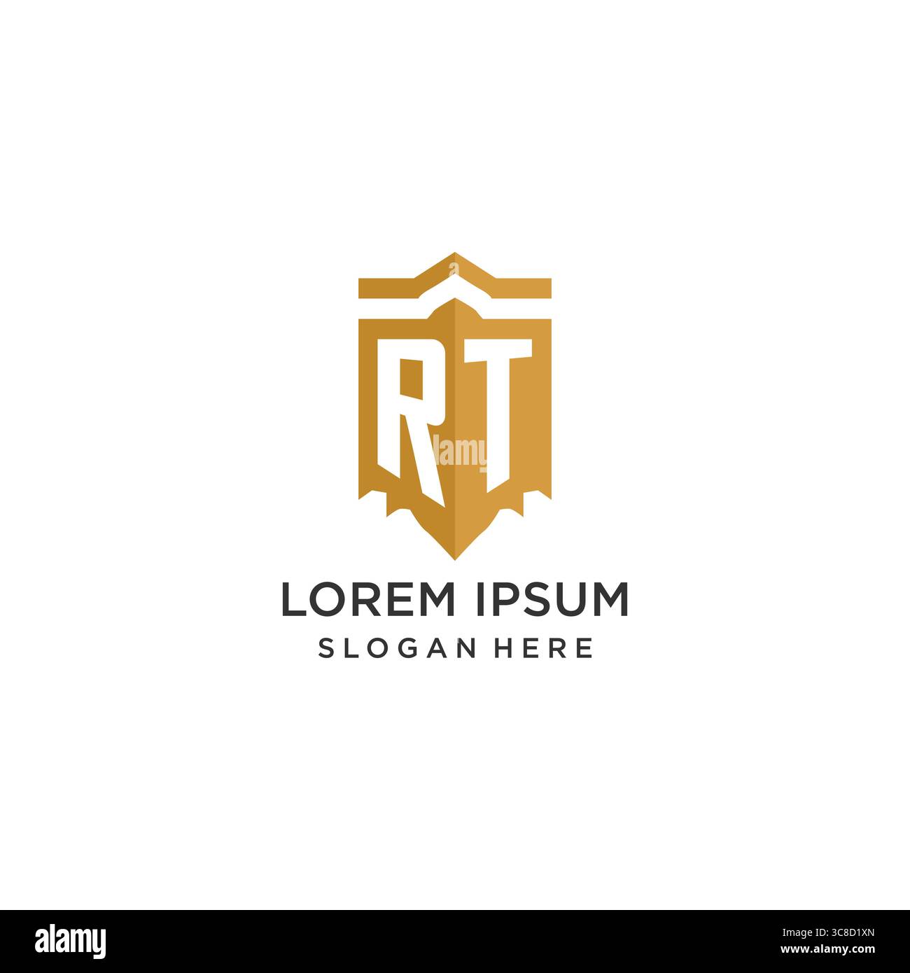 Monogram RT logo with shield geometric shape, elegant luxury initial logo design vector graphic Stock Vector