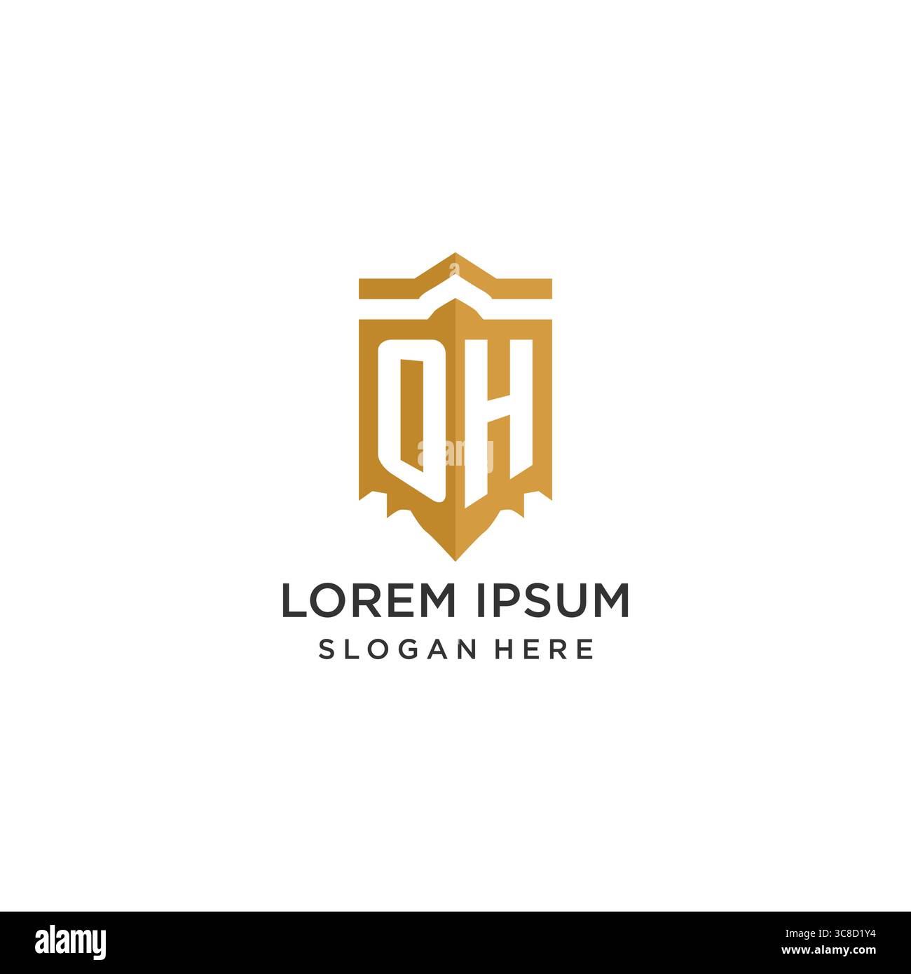 Monogram OH logo with shield geometric shape, elegant luxury initial logo design vector graphic Stock Vector