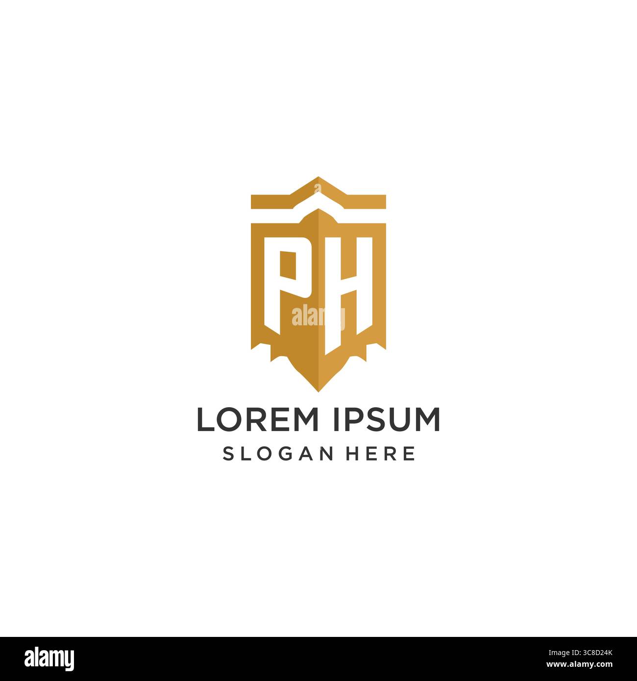 Monogram PH logo with shield geometric shape, elegant luxury initial logo design vector graphic Stock Vector