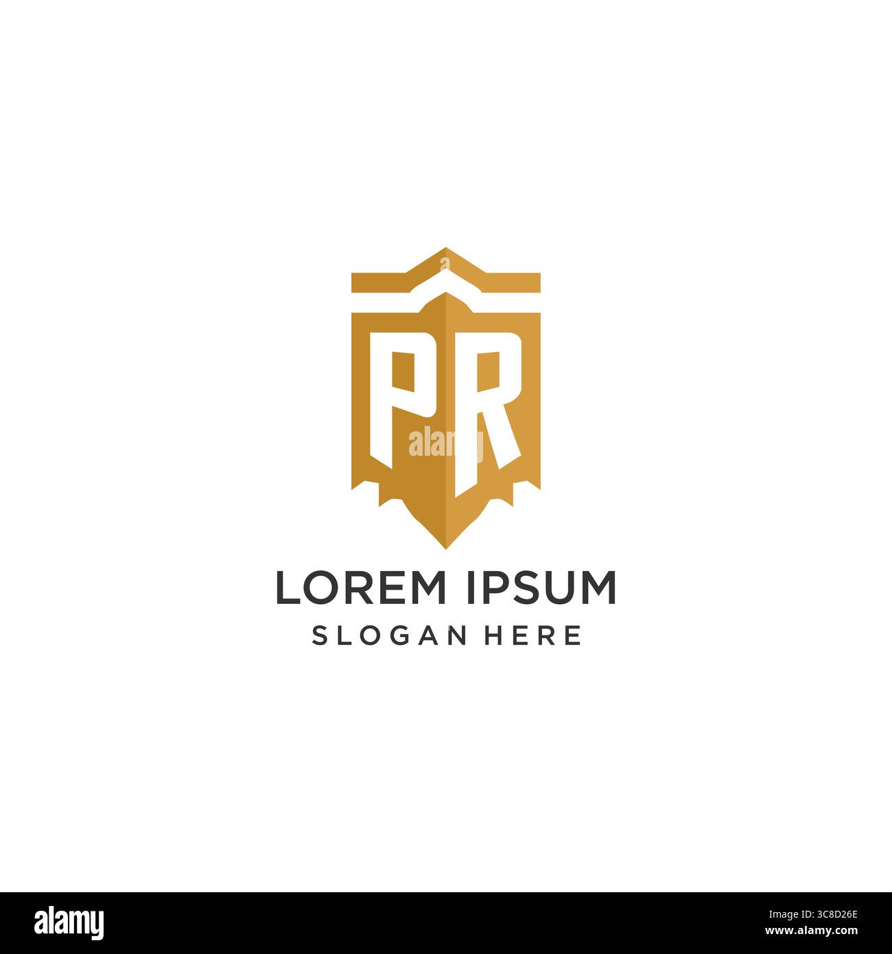Monogram PR logo with shield geometric shape, elegant luxury initial logo design vector graphic Stock Vector
