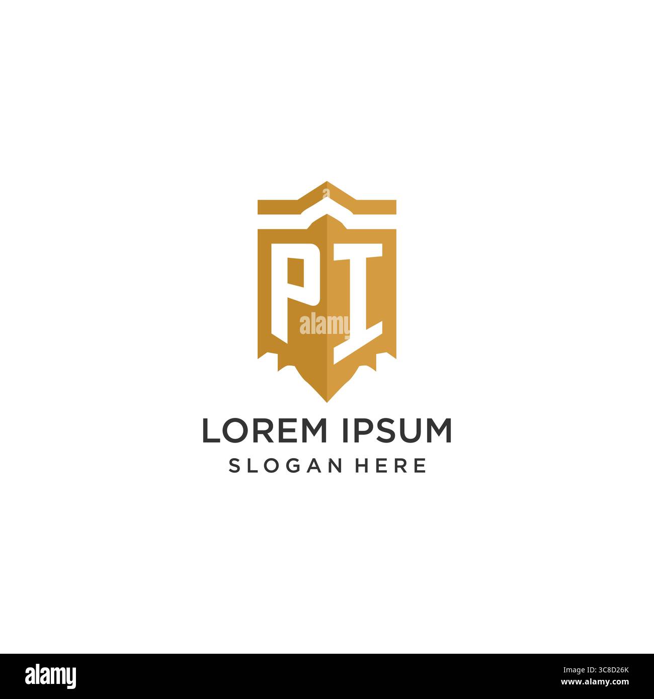 Monogram PI logo with shield geometric shape, elegant luxury initial logo design vector graphic Stock Vector