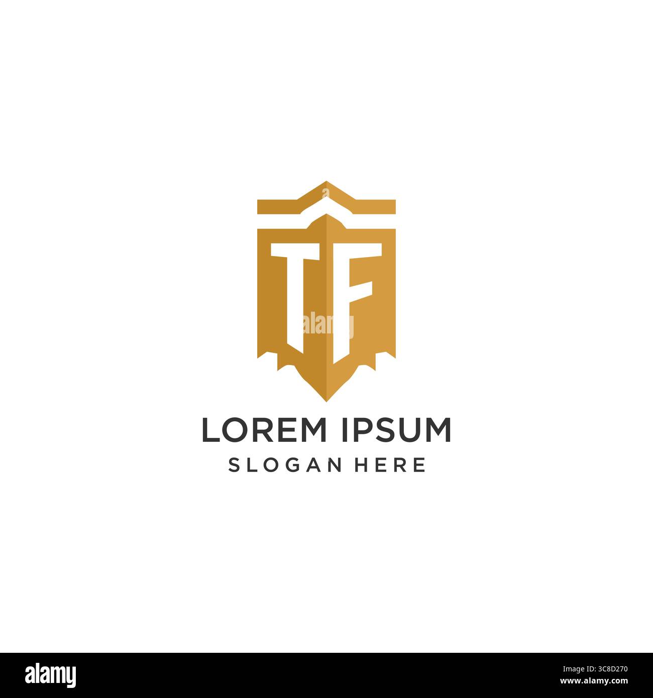 Monogram TF logo with shield geometric shape, elegant luxury initial logo design vector graphic Stock Vector