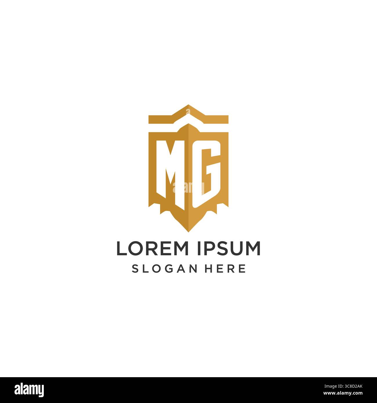 Monogram MG logo with shield geometric shape, elegant luxury initial logo design vector graphic Stock Vector