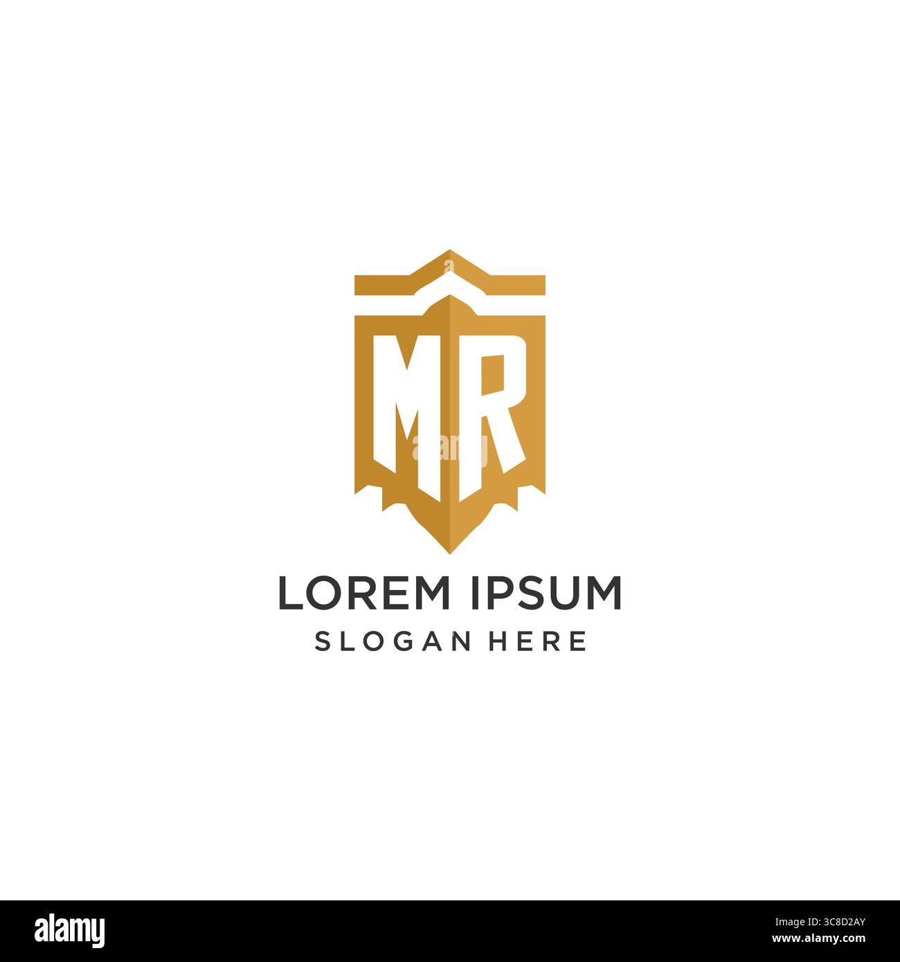 Monogram MR logo with shield geometric shape, elegant luxury initial logo design vector graphic Stock Vector