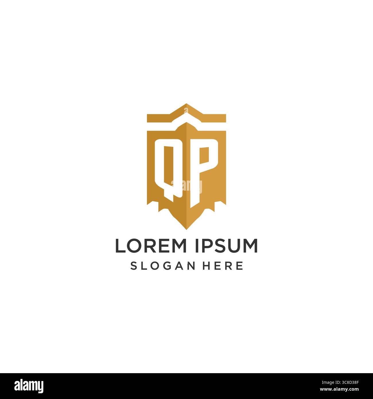 Monogram QP logo with shield geometric shape, elegant luxury initial logo design vector graphic Stock Vector