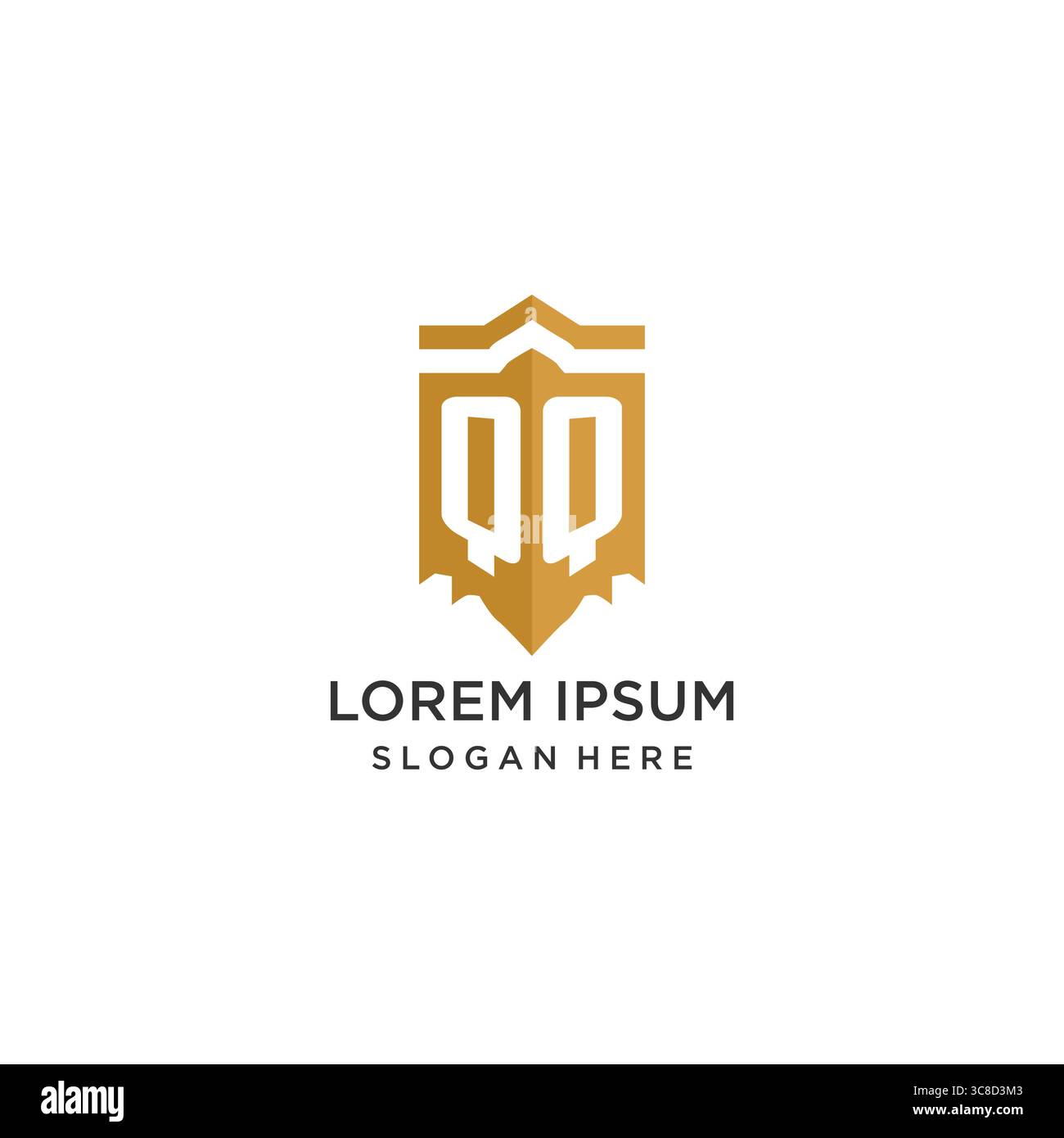 Monogram QQ logo with shield geometric shape, elegant luxury initial logo design vector graphic Stock Vector