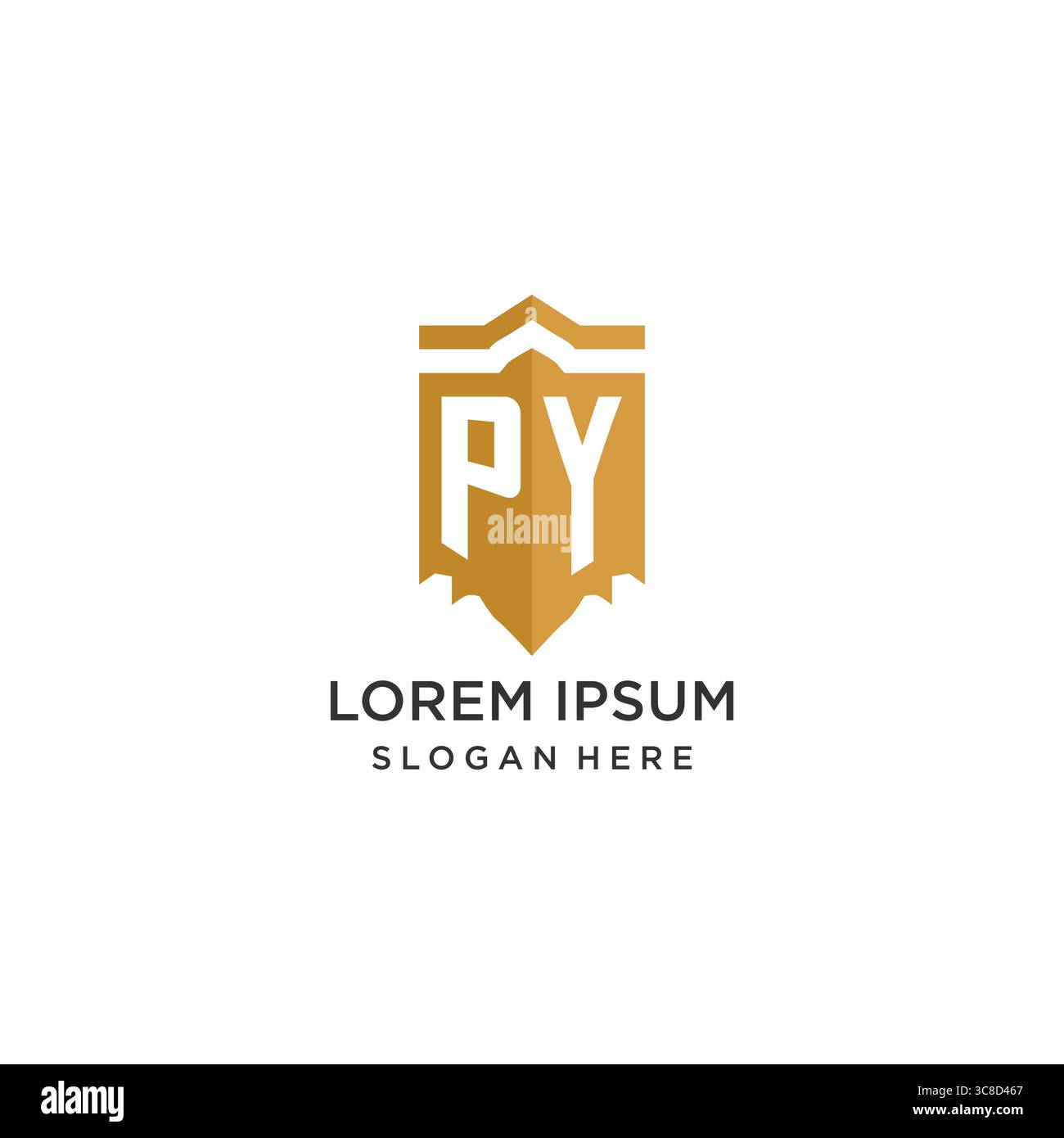 Monogram PY logo with shield geometric shape, elegant luxury initial logo design vector graphic Stock Vector