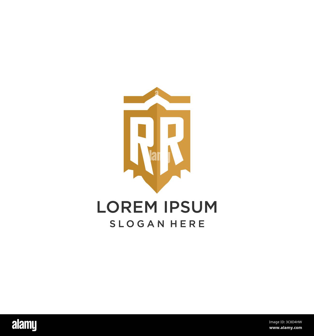 Monogram RR logo with shield geometric shape, elegant luxury initial logo design vector graphic Stock Vector