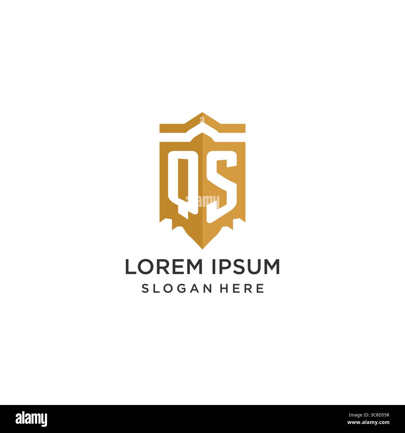 Monogram QS logo with shield geometric shape, elegant luxury initial logo design vector graphic Stock Vector