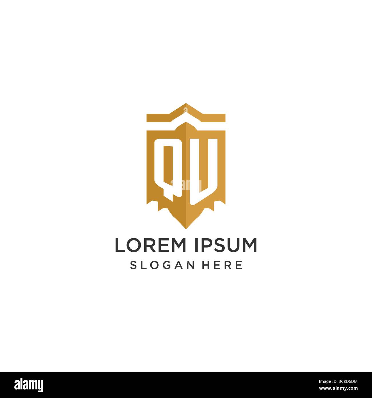 Monogram QU logo with shield geometric shape, elegant luxury initial logo design vector graphic Stock Vector