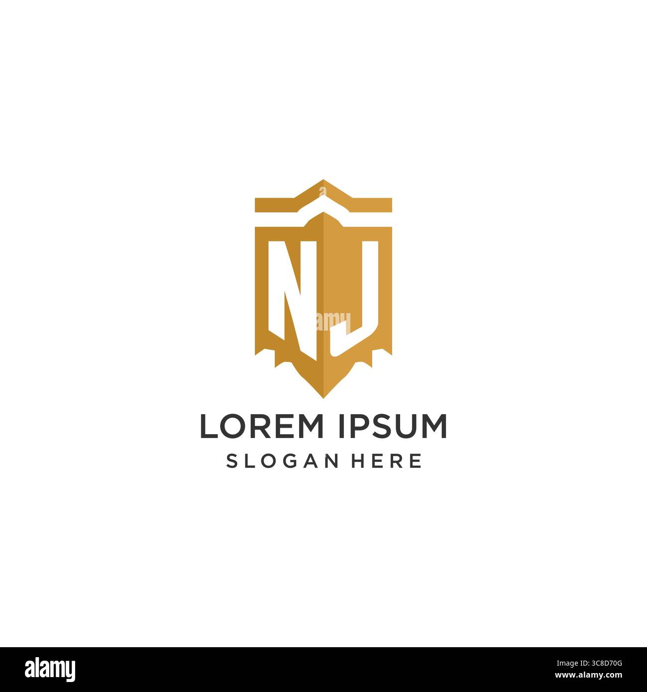 Monogram NJ logo with shield geometric shape, elegant luxury initial logo design vector graphic Stock Vector