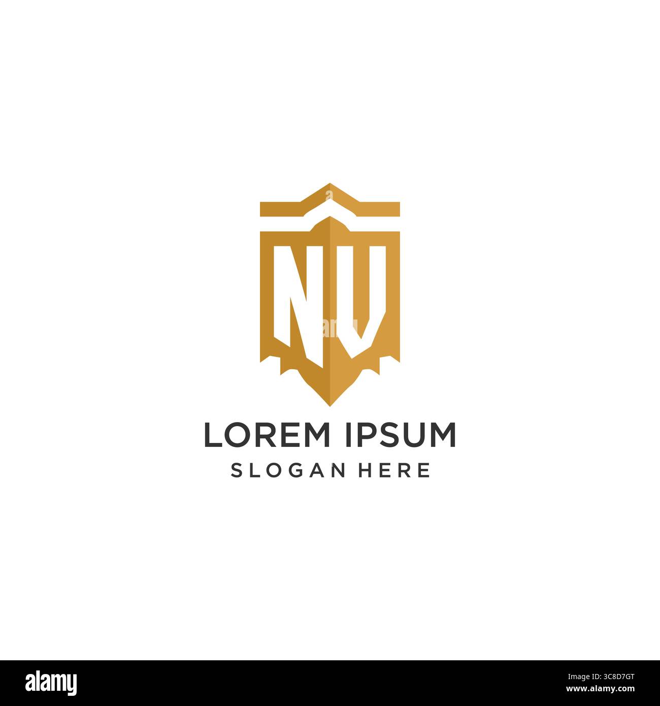 Monogram NV logo with shield geometric shape, elegant luxury initial logo design vector graphic Stock Vector