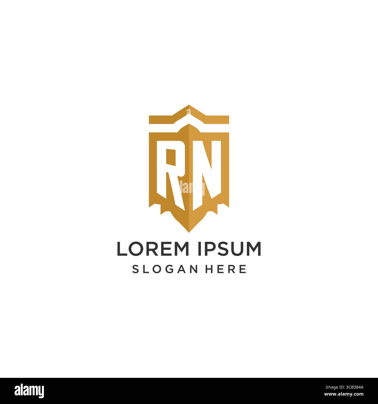 Monogram RN logo with shield geometric shape, elegant luxury initial logo design vector graphic Stock Vector