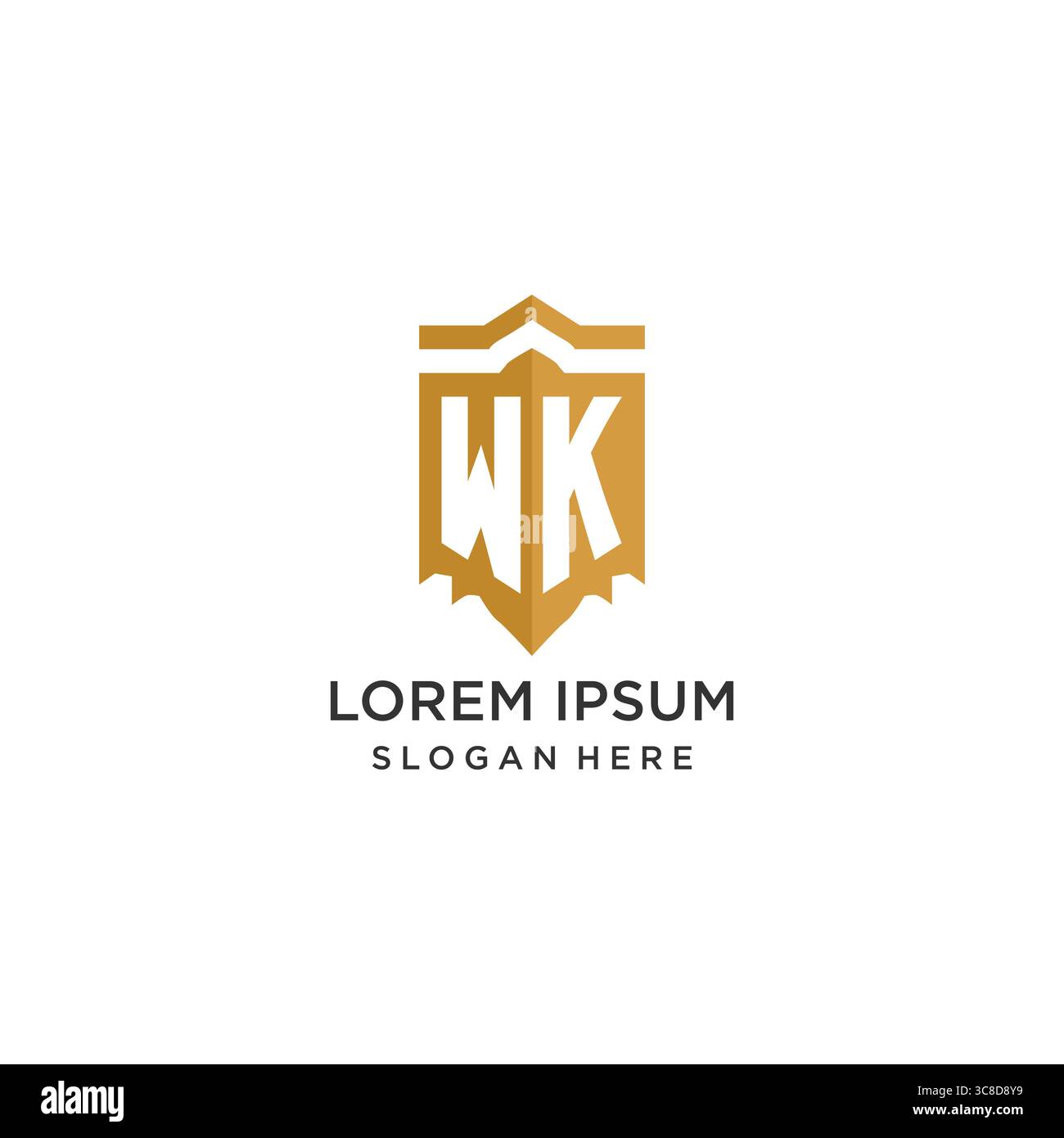 Monogram WK logo with shield geometric shape, elegant luxury initial logo design vector graphic Stock Vector