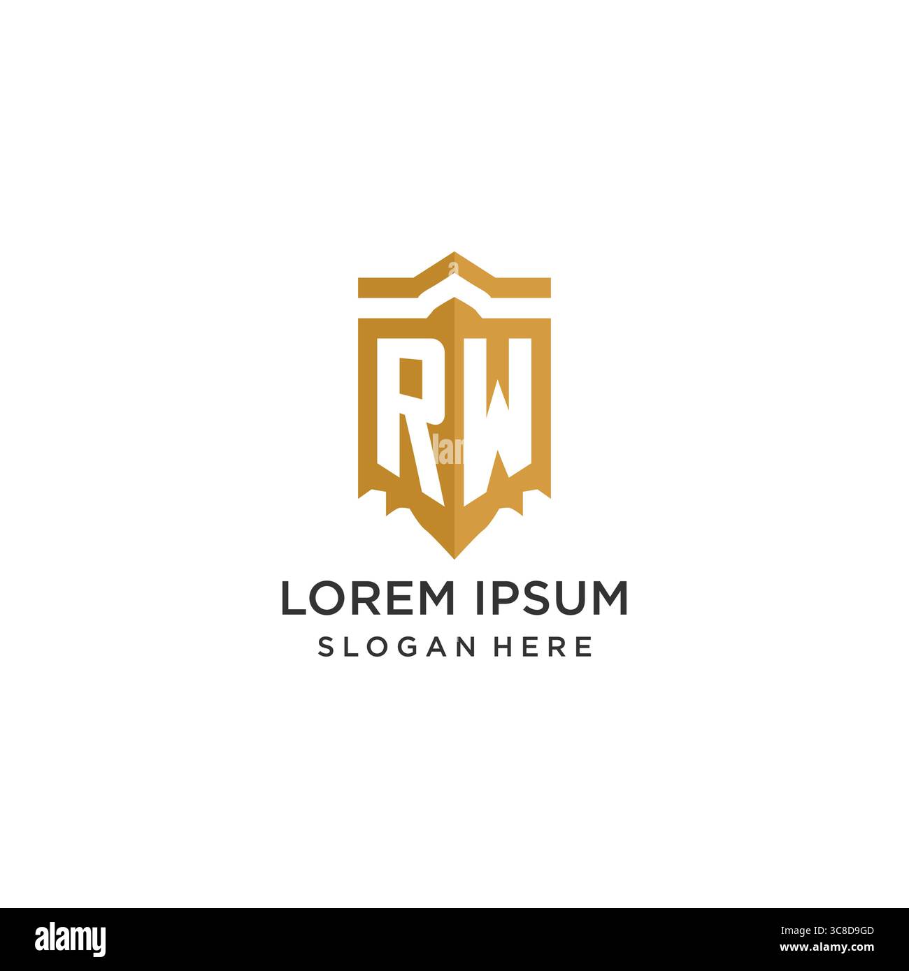 Monogram RW logo with shield geometric shape, elegant luxury initial logo design vector graphic Stock Vector