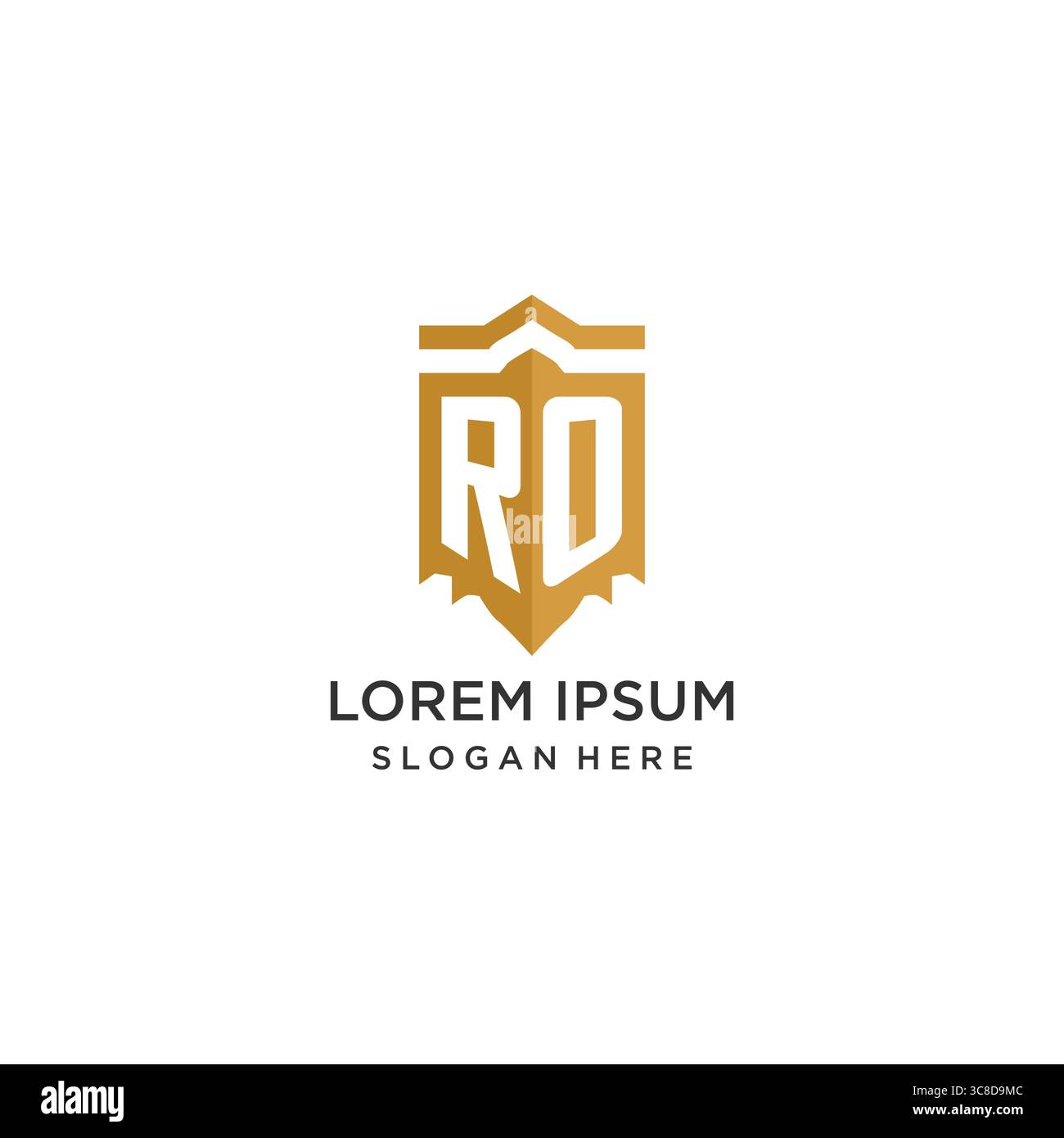 Monogram RO logo with shield geometric shape, elegant luxury initial logo design vector graphic Stock Vector