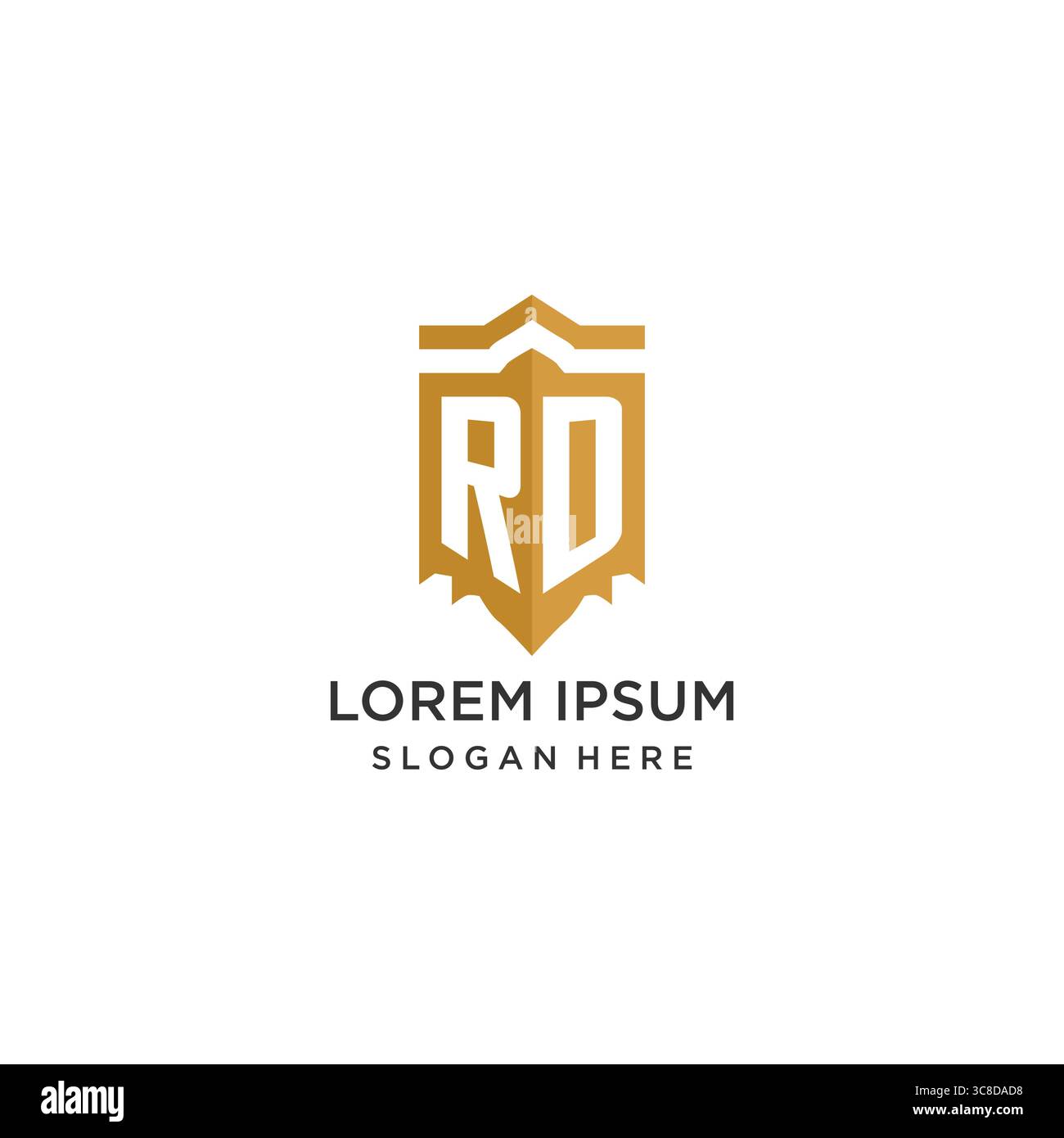 Monogram RD logo with shield geometric shape, elegant luxury initial logo design vector graphic Stock Vector