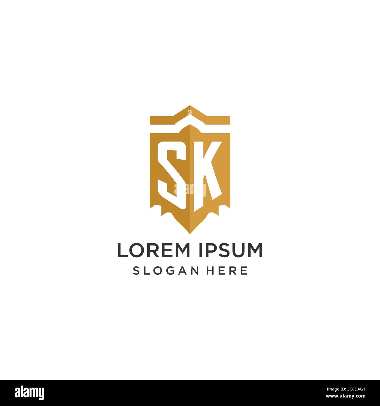 Monogram SK logo with shield geometric shape, elegant luxury initial logo design vector graphic Stock Vector