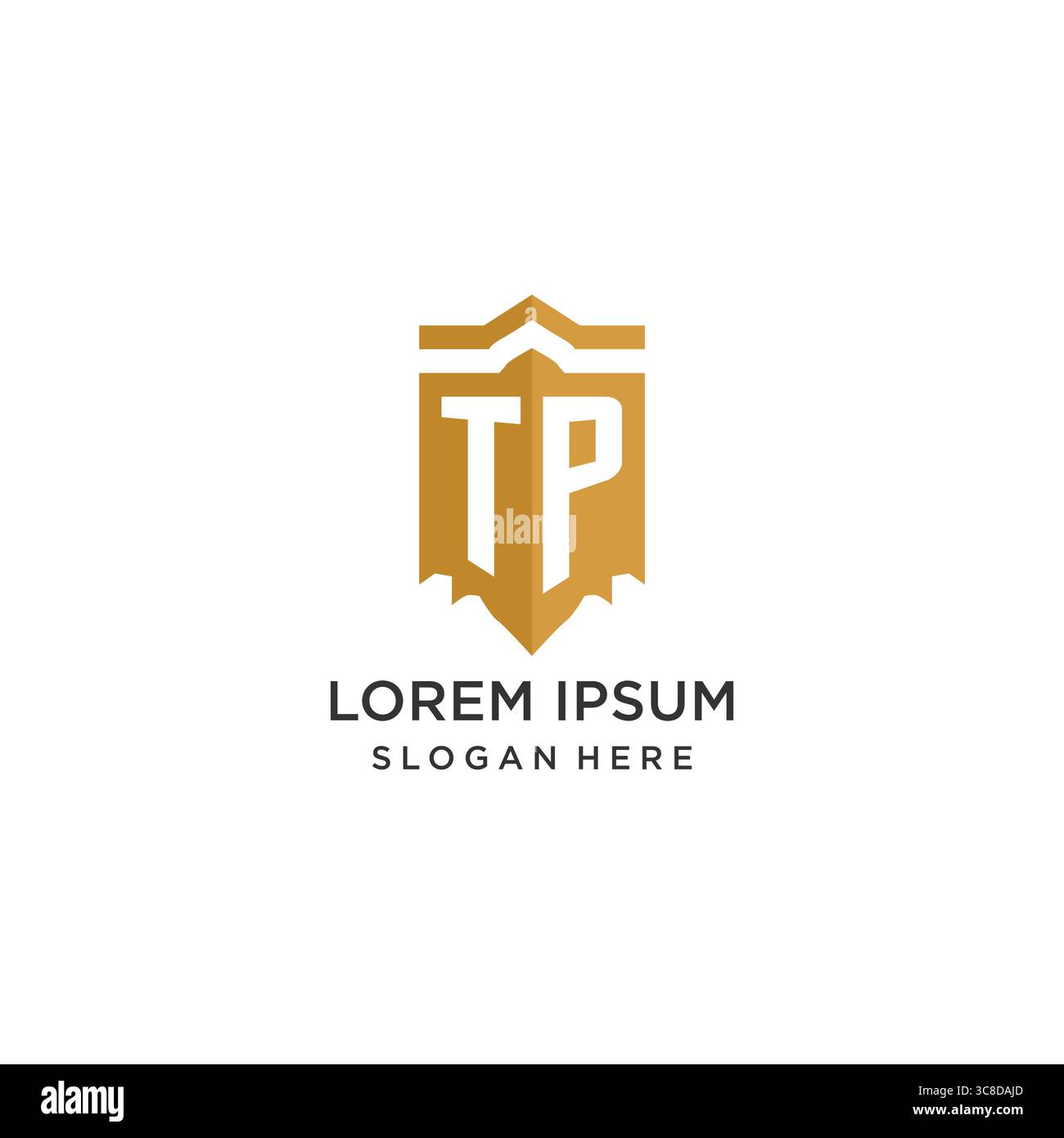 Monogram TP logo with shield geometric shape, elegant luxury initial logo design vector graphic Stock Vector
