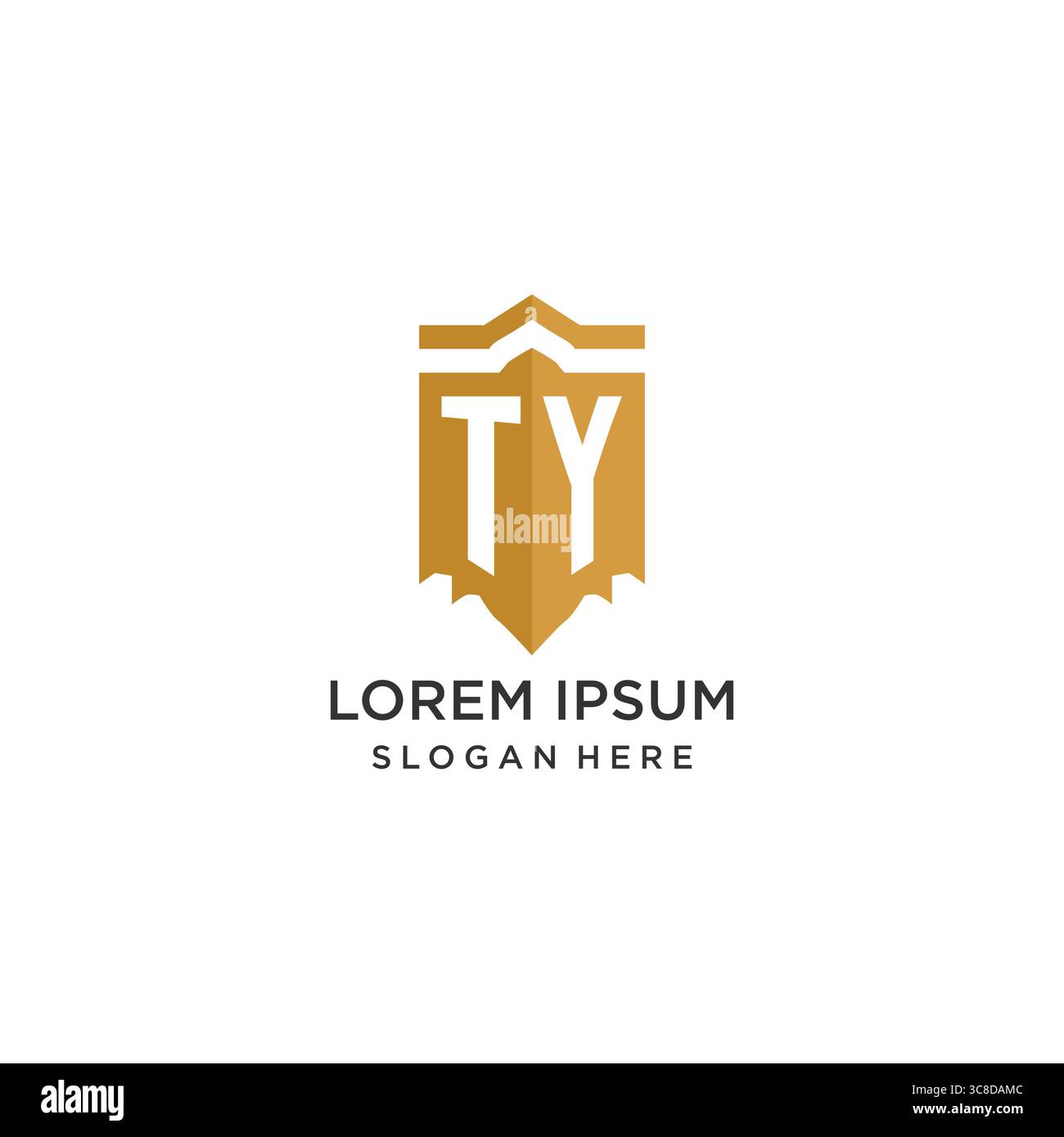 Monogram TY logo with shield geometric shape, elegant luxury initial logo design vector graphic Stock Vector