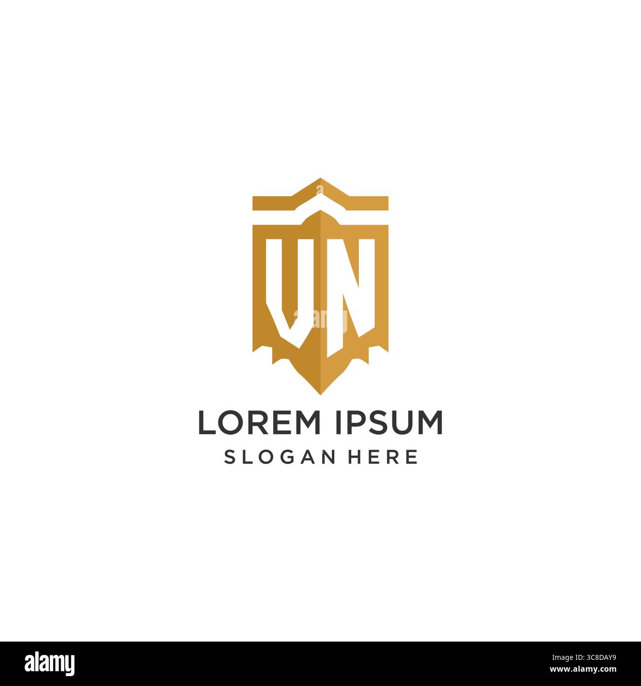 Monogram VN logo with shield geometric shape, elegant luxury initial logo design vector graphic Stock Vector