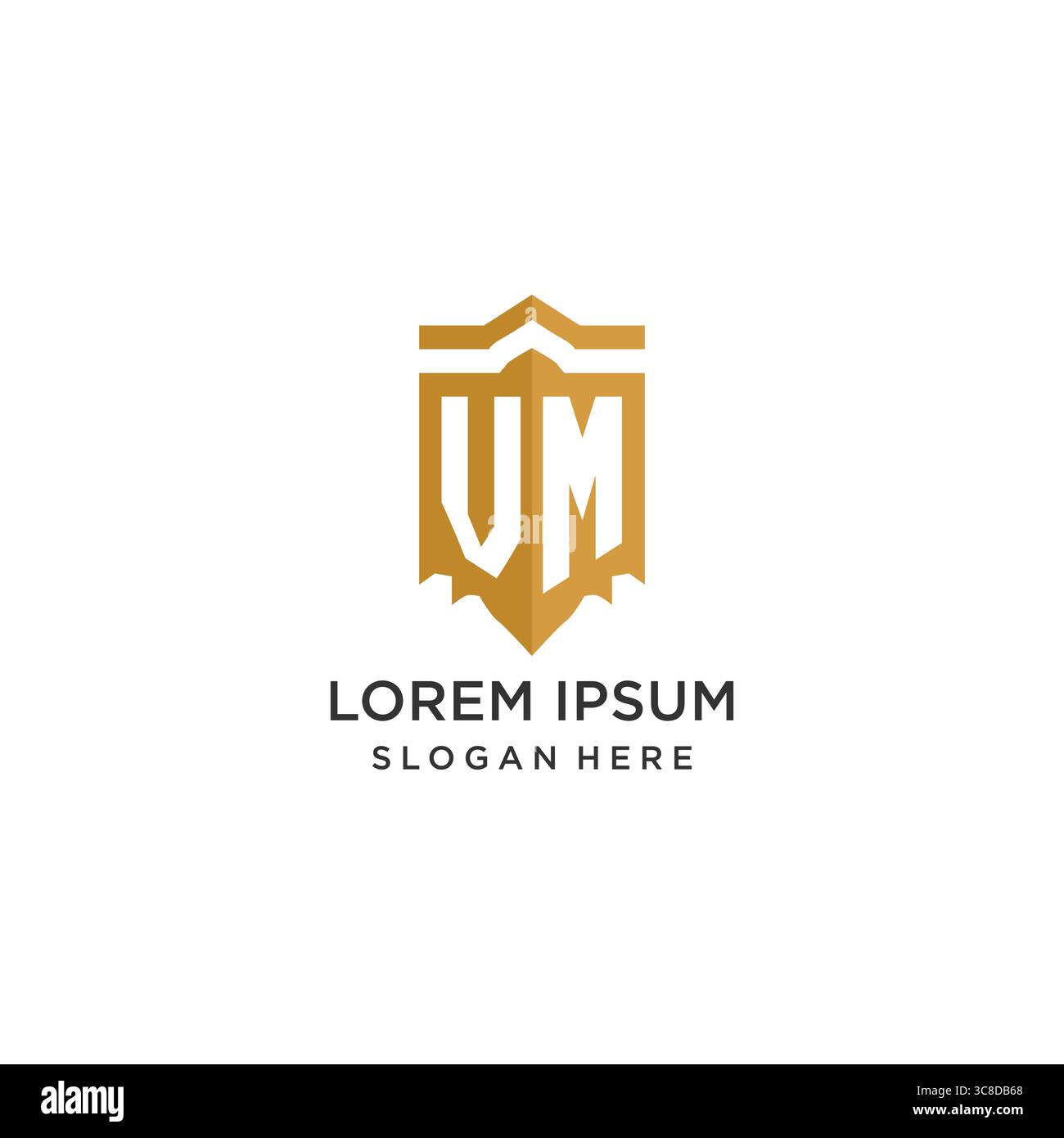 Monogram VM logo with shield geometric shape, elegant luxury initial logo design vector graphic Stock Vector