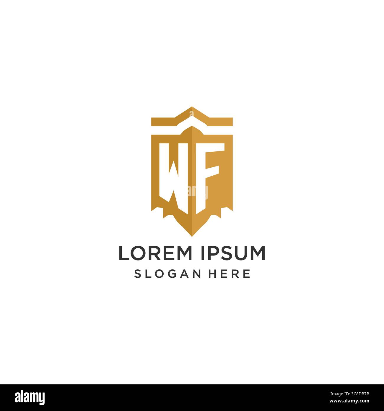 Monogram WF logo with shield geometric shape, elegant luxury initial logo design vector graphic Stock Vector