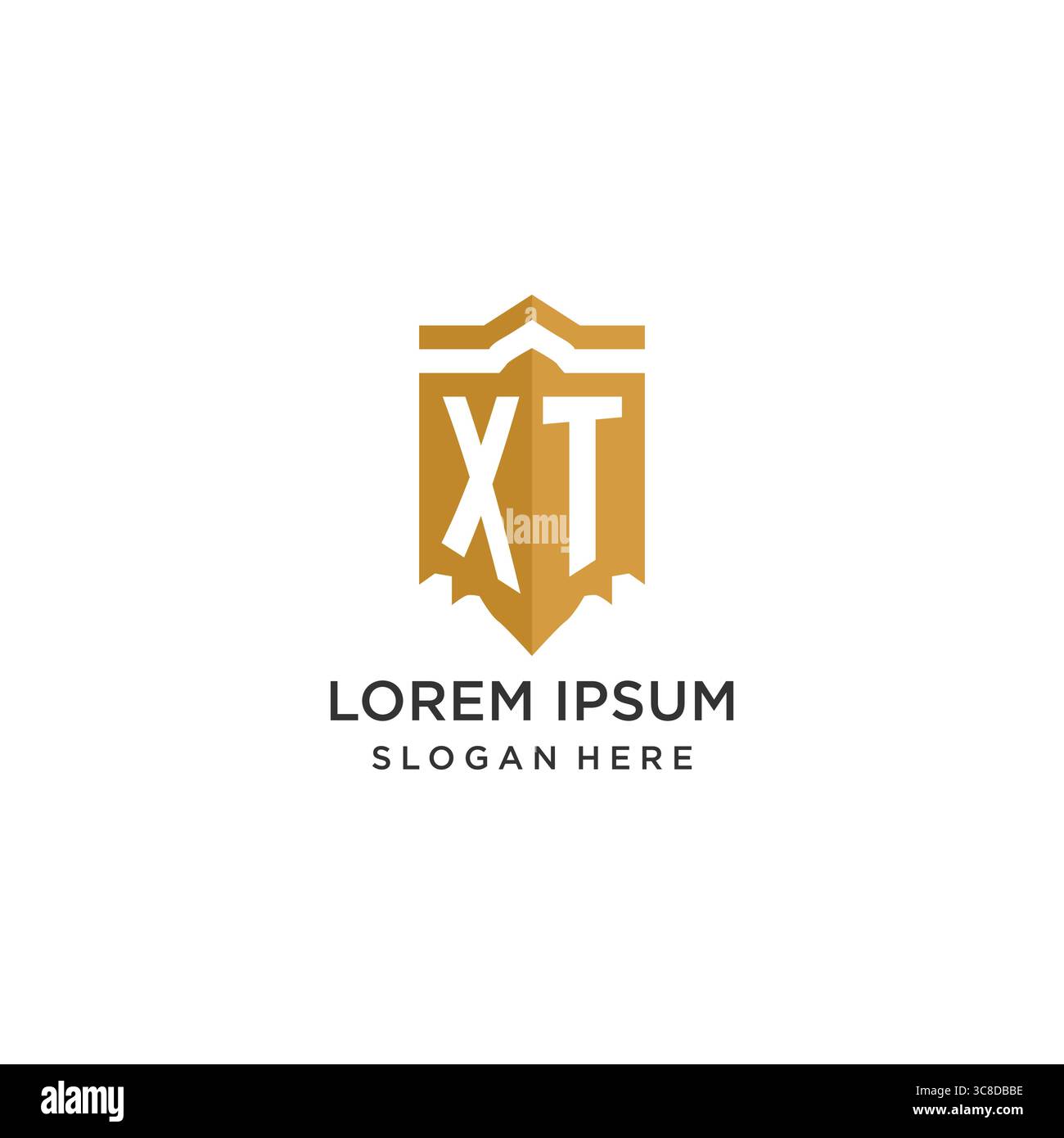 Monogram XT logo with shield geometric shape, elegant luxury initial logo design vector graphic Stock Vector