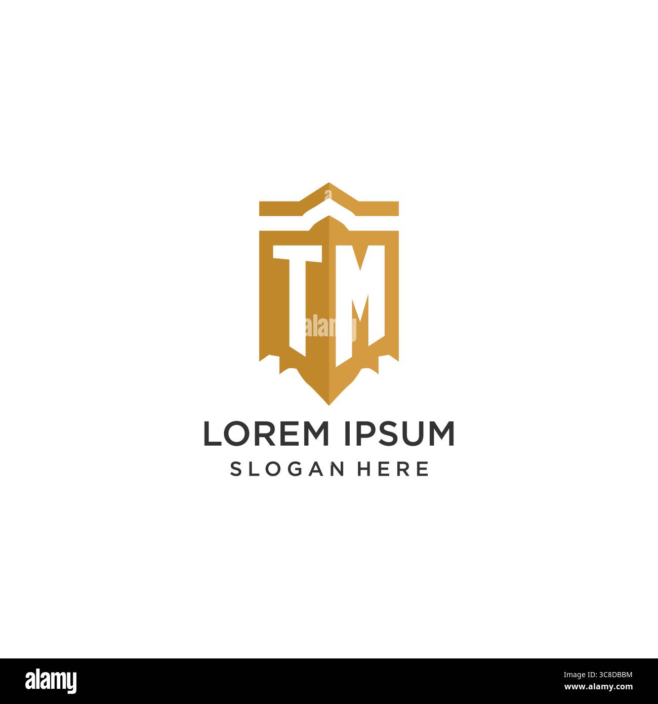 Monogram TM logo with shield geometric shape, elegant luxury initial logo design vector graphic Stock Vector