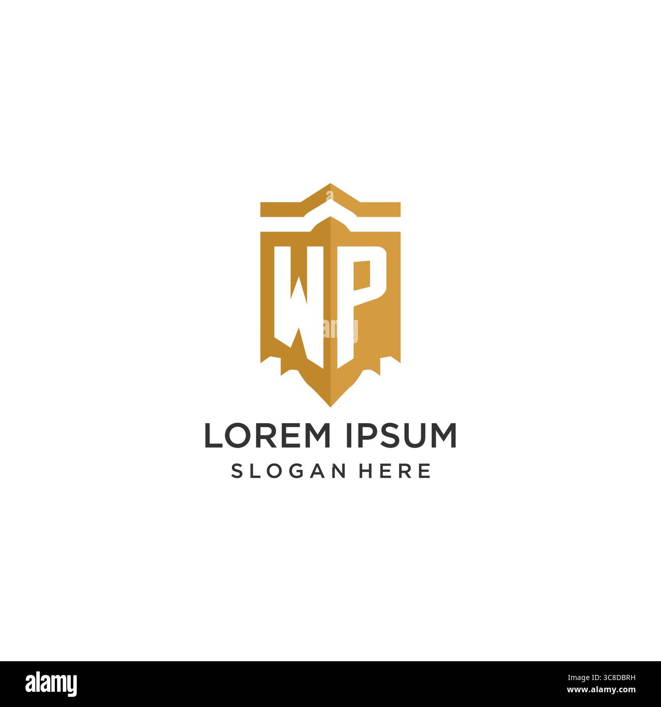 Monogram WP logo with shield geometric shape, elegant luxury initial logo design vector graphic Stock Vector