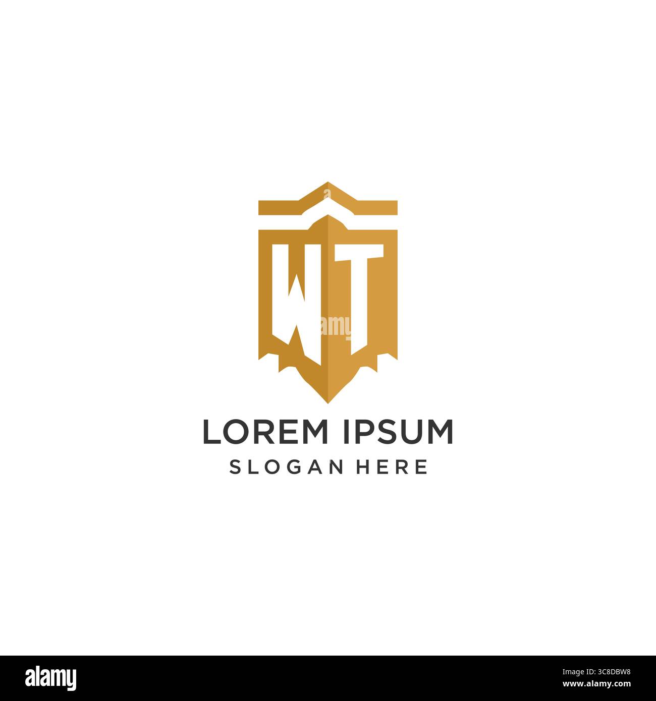 Monogram WT logo with shield geometric shape, elegant luxury initial logo design vector graphic Stock Vector