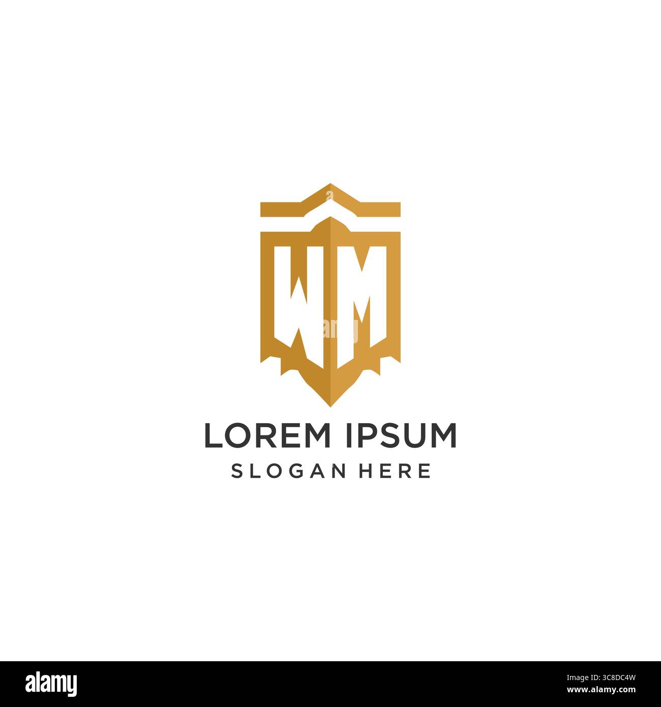 Monogram WM logo with shield geometric shape, elegant luxury initial logo design vector graphic Stock Vector