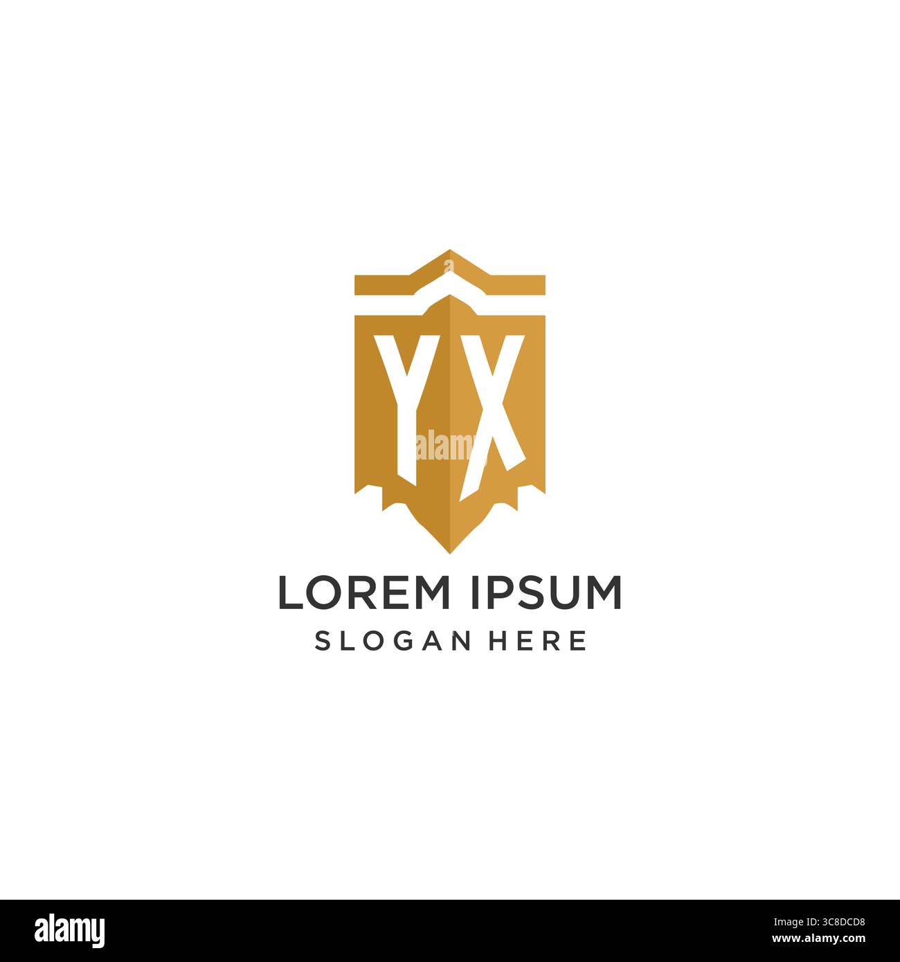Monogram YX logo with shield geometric shape, elegant luxury initial logo design vector graphic Stock Vector
