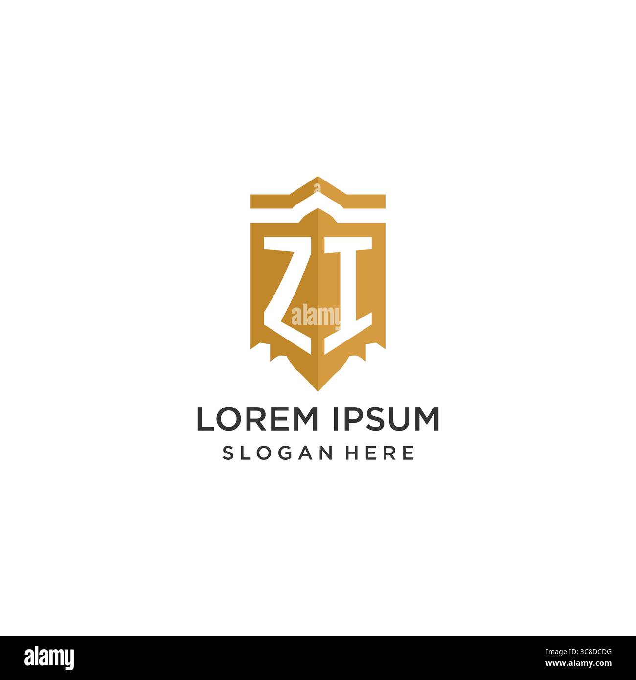 Monogram ZI logo with shield geometric shape, elegant luxury initial logo design vector graphic Stock Vector
