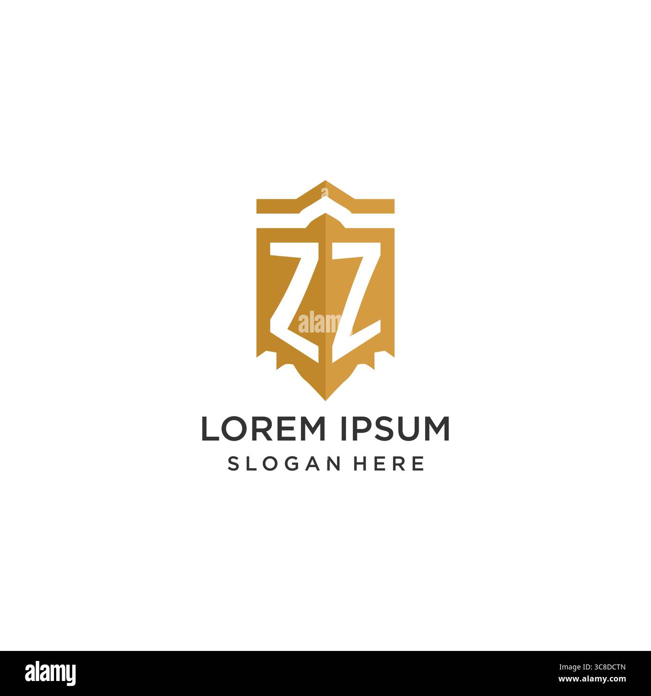 Monogram ZZ logo with shield geometric shape, elegant luxury initial logo design vector graphic Stock Vector