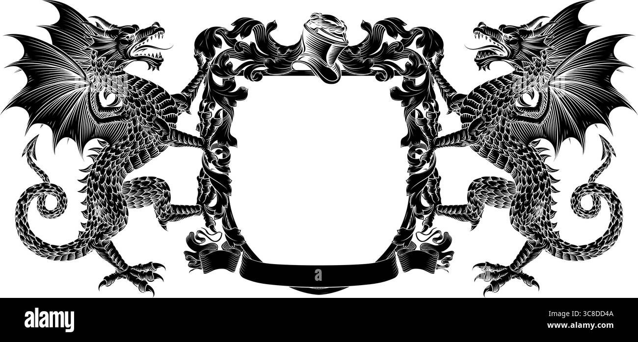 Dragon Coat of Arms Crest Heraldic Knight Shield Stock Vector Image ...