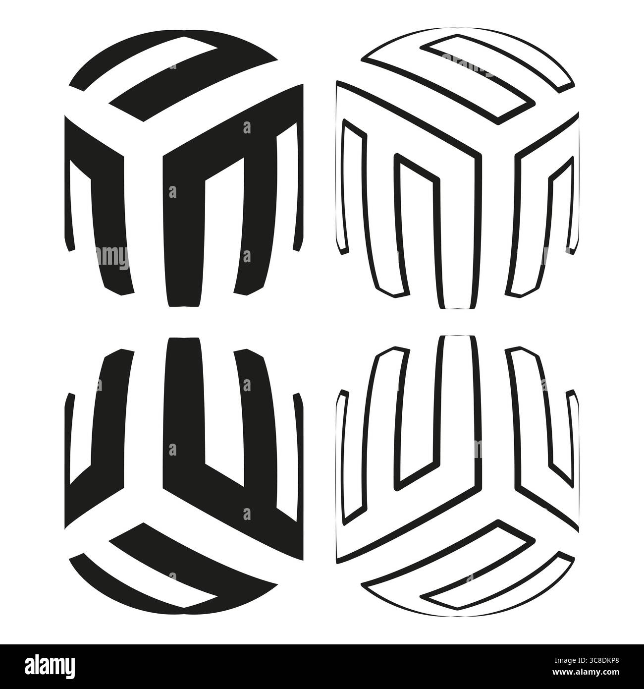 Sphere segment icon. Curved panel shape. Geometric globe Vector. 3D mesh design. EPS 10. Stock Vector