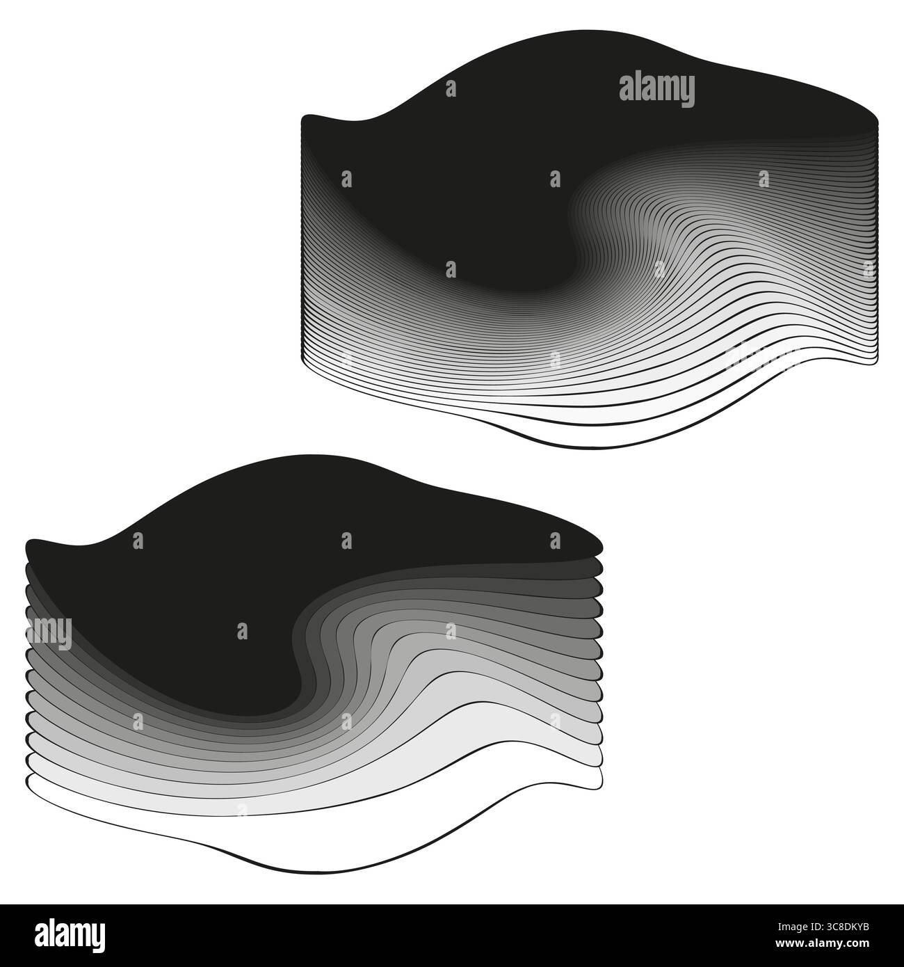 Abstract wave shapes. Layered fluid forms. Dynamic striped Vector. Liquid motion illustration. EPS 10. Stock Vector