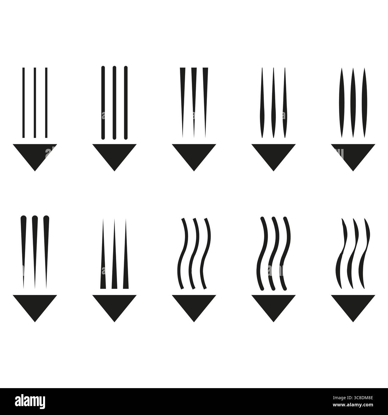 Arrow down symbols. Directional pointer set. Indicating Vector marks ...