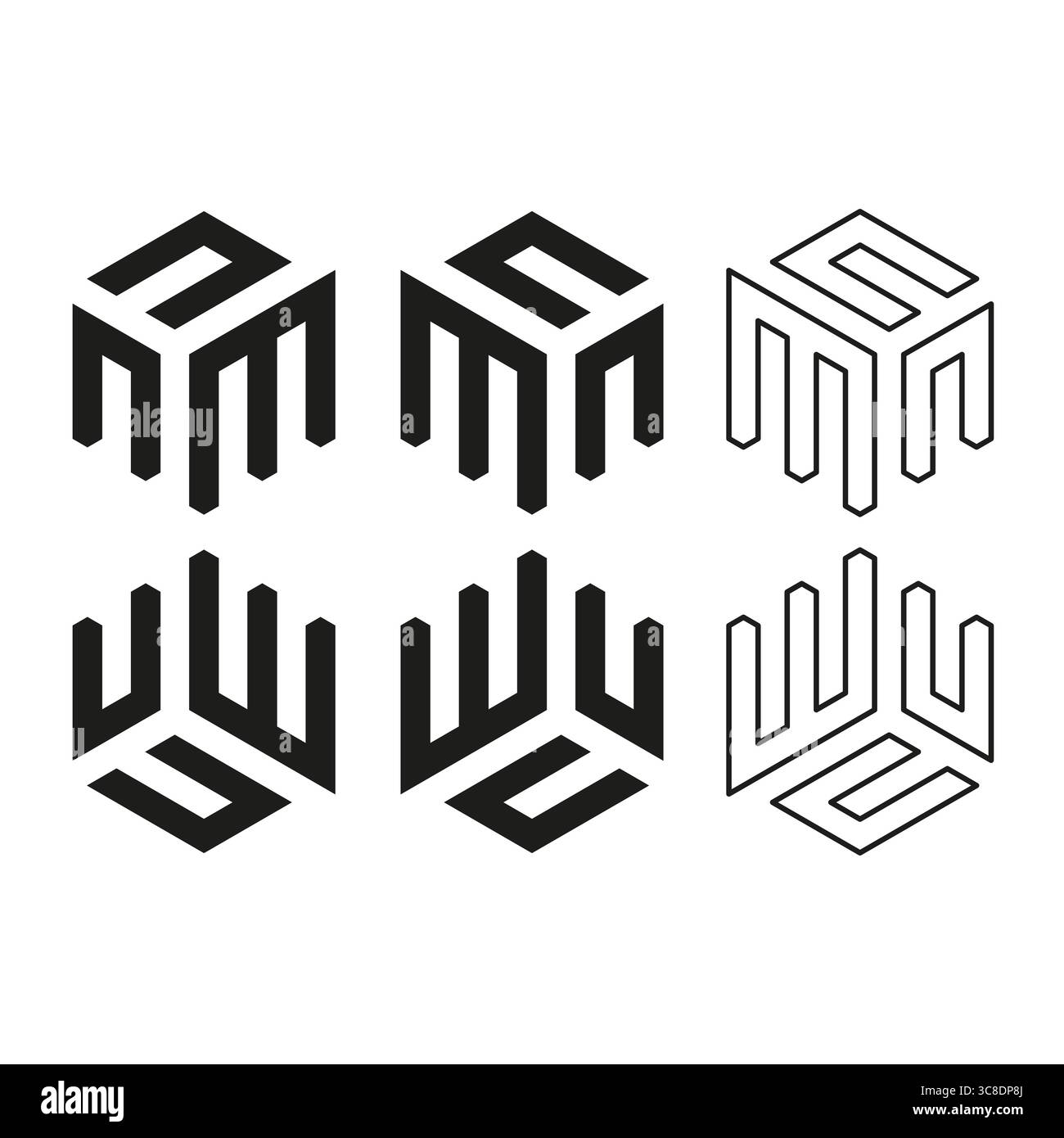 Cube monogram icon. Hexagonal letter shape. Geometric logo Vector. Modern 3D design. EPS 10. Stock Vector
