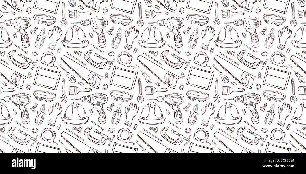 Hardware tool seamless pattern in line art style. Toolbox background ...