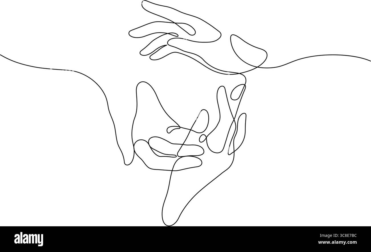 three hands protection line art continuous drawing handdrawn minimalist decorative Stock Vector