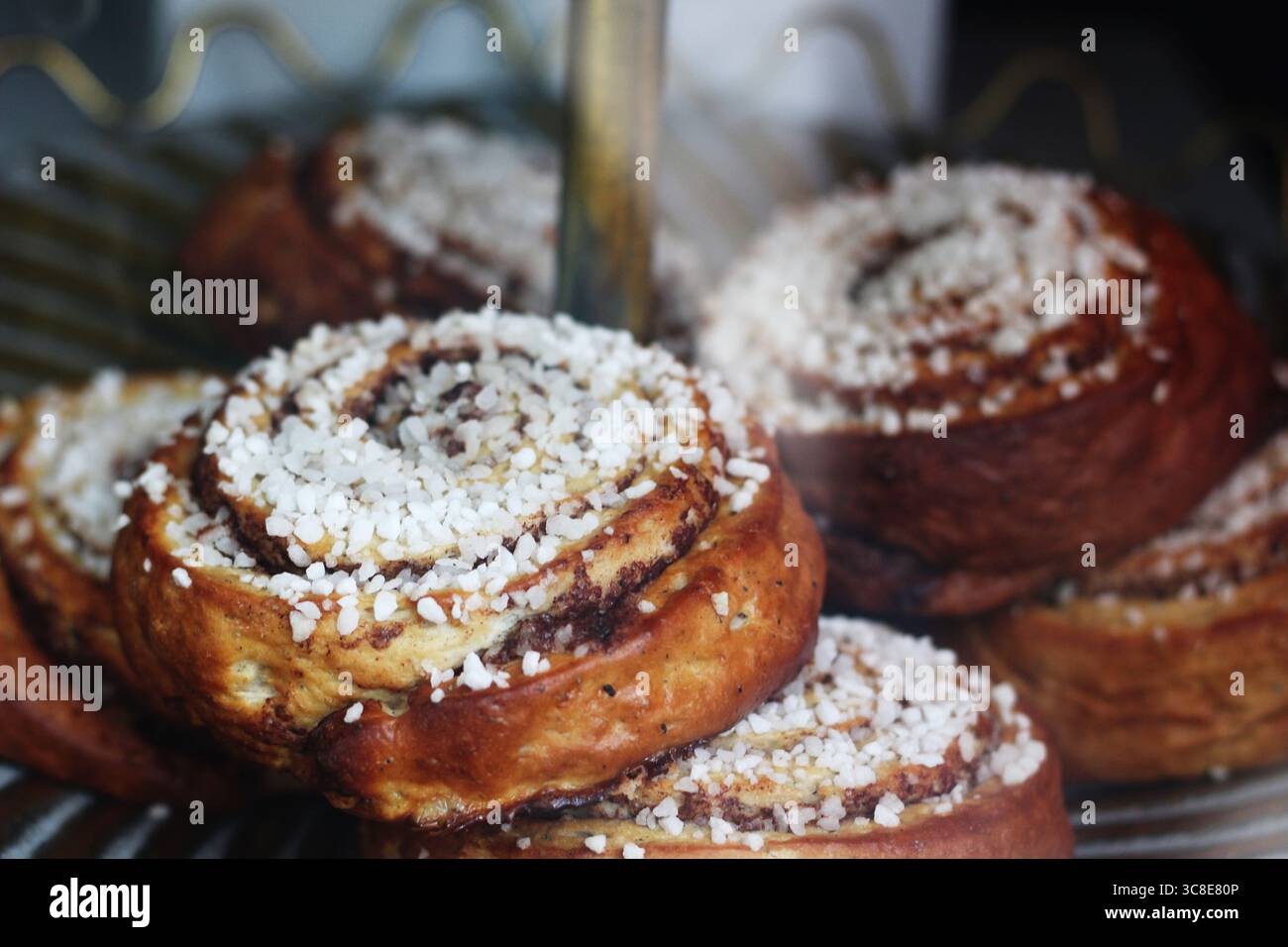 Cinnabon buns in the window of a bakery in Tallinn Old Town, Estonia Stock Photo