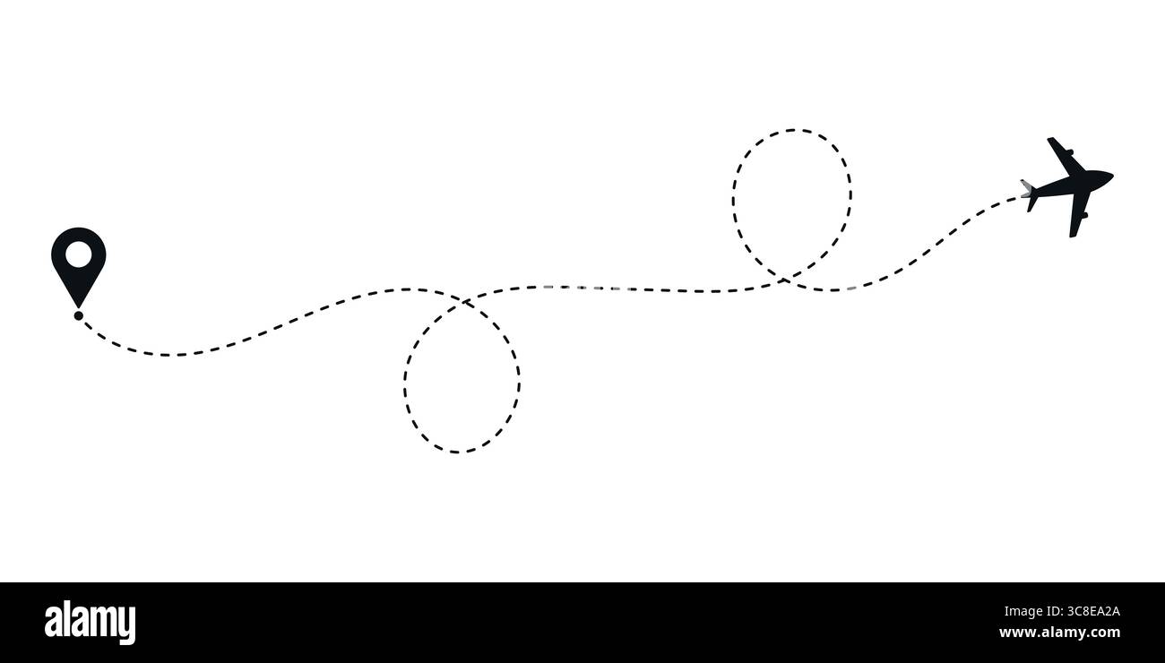 Airplane with dotted line route or Airplane flight line path Stock ...