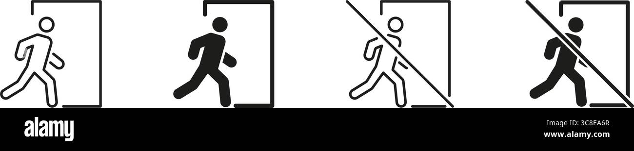 Exit And No Entry Door Icons Set. Emergency Exit And Restricted Access ...