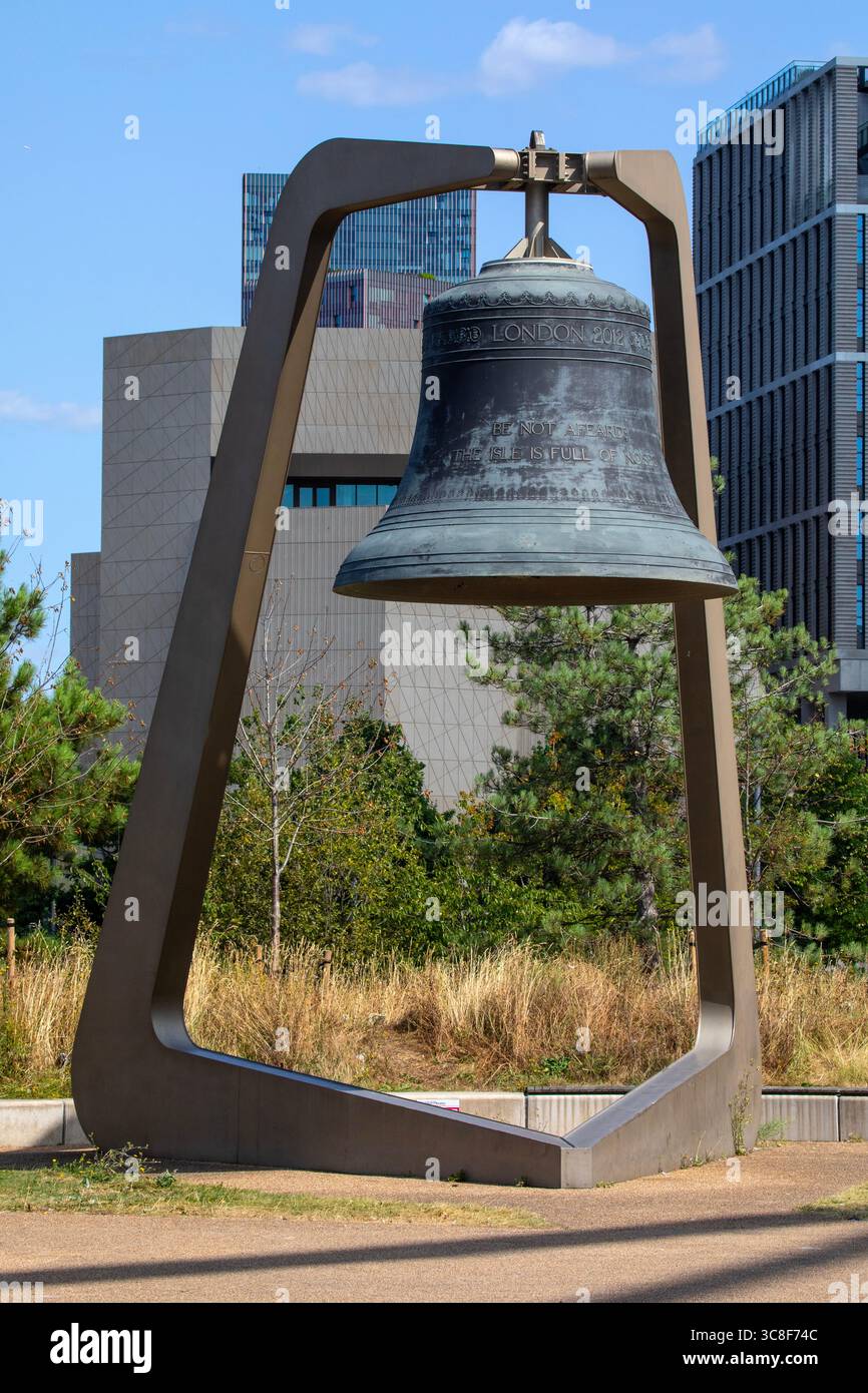 The historic Opening Ceremony Bell of the London 2012 Olympic Games, located in the Queen Elizabeth Olympic Park in Stratford, East London, UK. Stock Photo