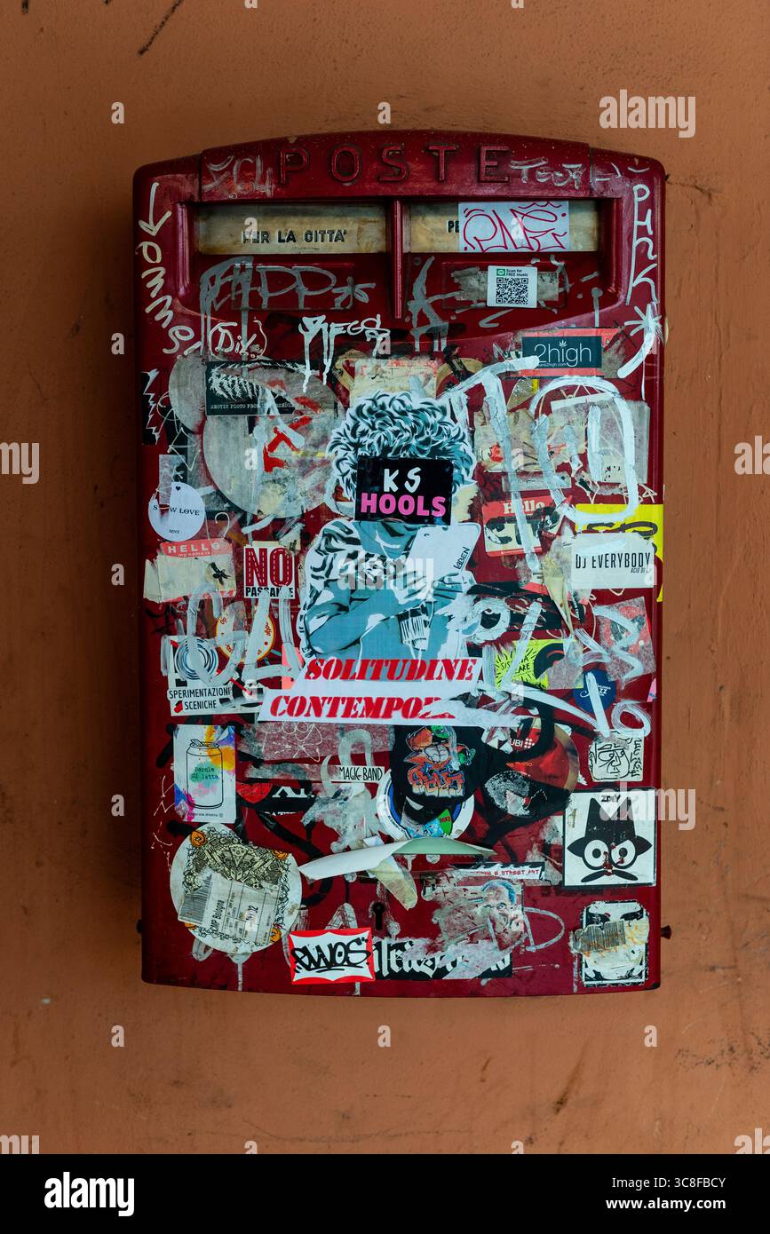 Red Italian Mailbox (post box) Covered in Stickers and Graffiti – Urban ...