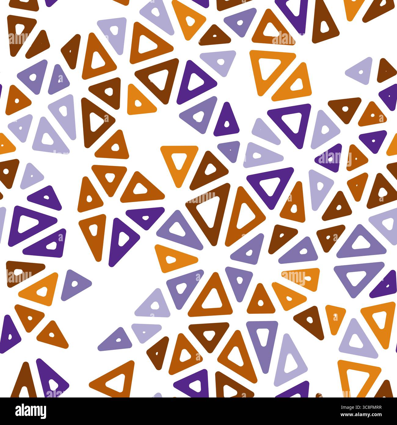 Pattern of triangle shapes. Compact triangles size. Multiple colors style. Rounded triangular cells outlined. Repeatable pattern. Stock Vector