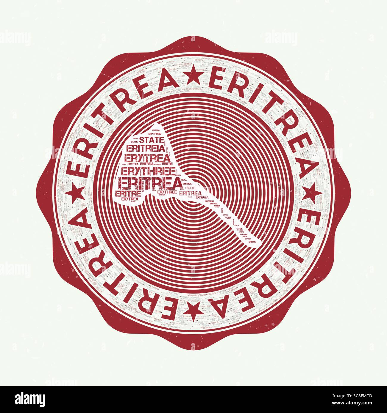 Eritrea seal. Country round logo with the shape of Eritrea and the ...