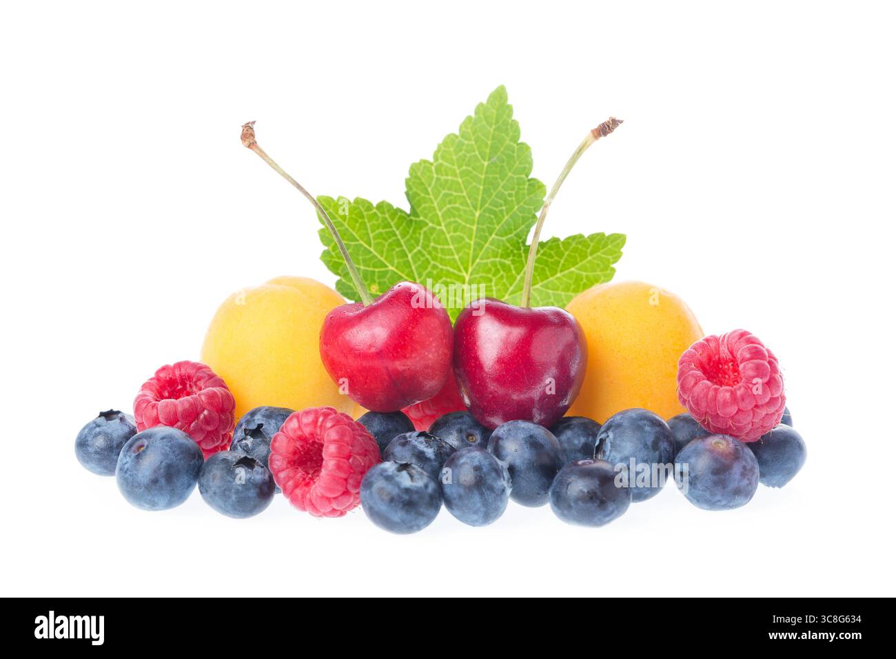 Cherry Vs Raspberry Size Healthy fresh fruits. Composition of ripe red sweet cherry with horns ...